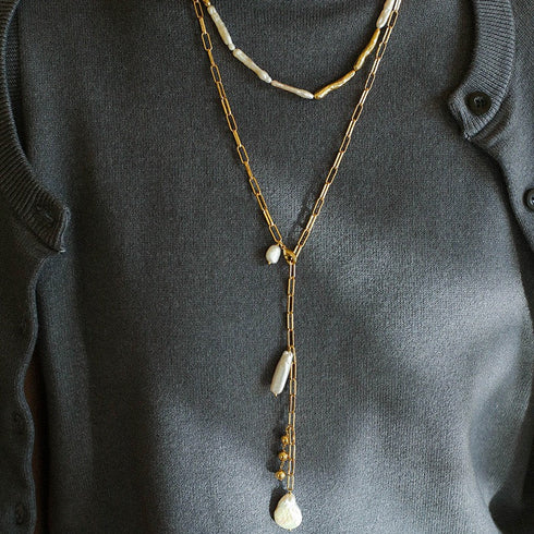 Baroque Pearls Gold Y Chain Necklace